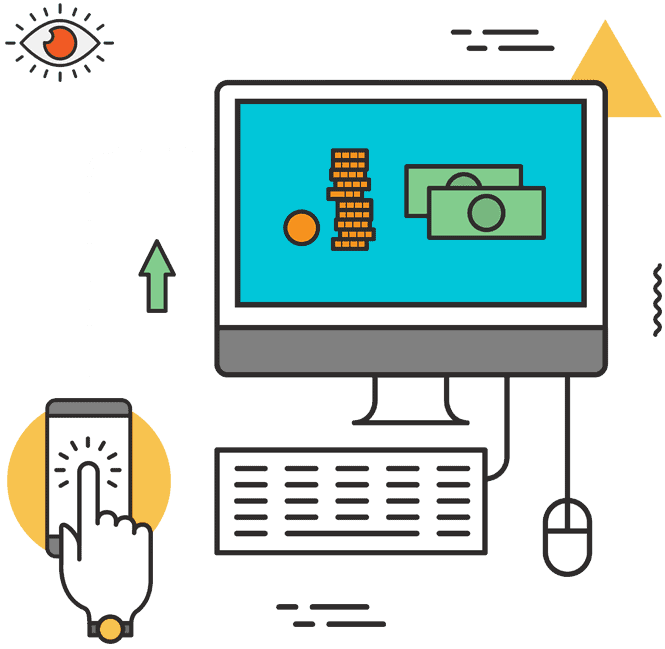 Ilustración de marketing digital y SEO en pantalla.