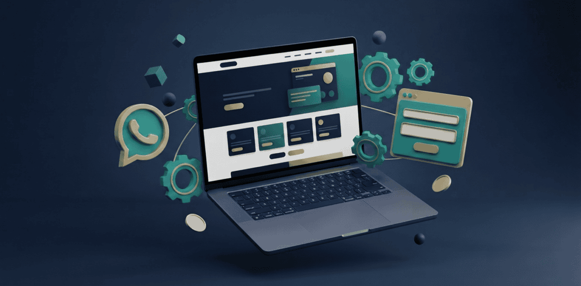 Integración de WhatsApp con formularios de un sitio web, render 3D corporativo