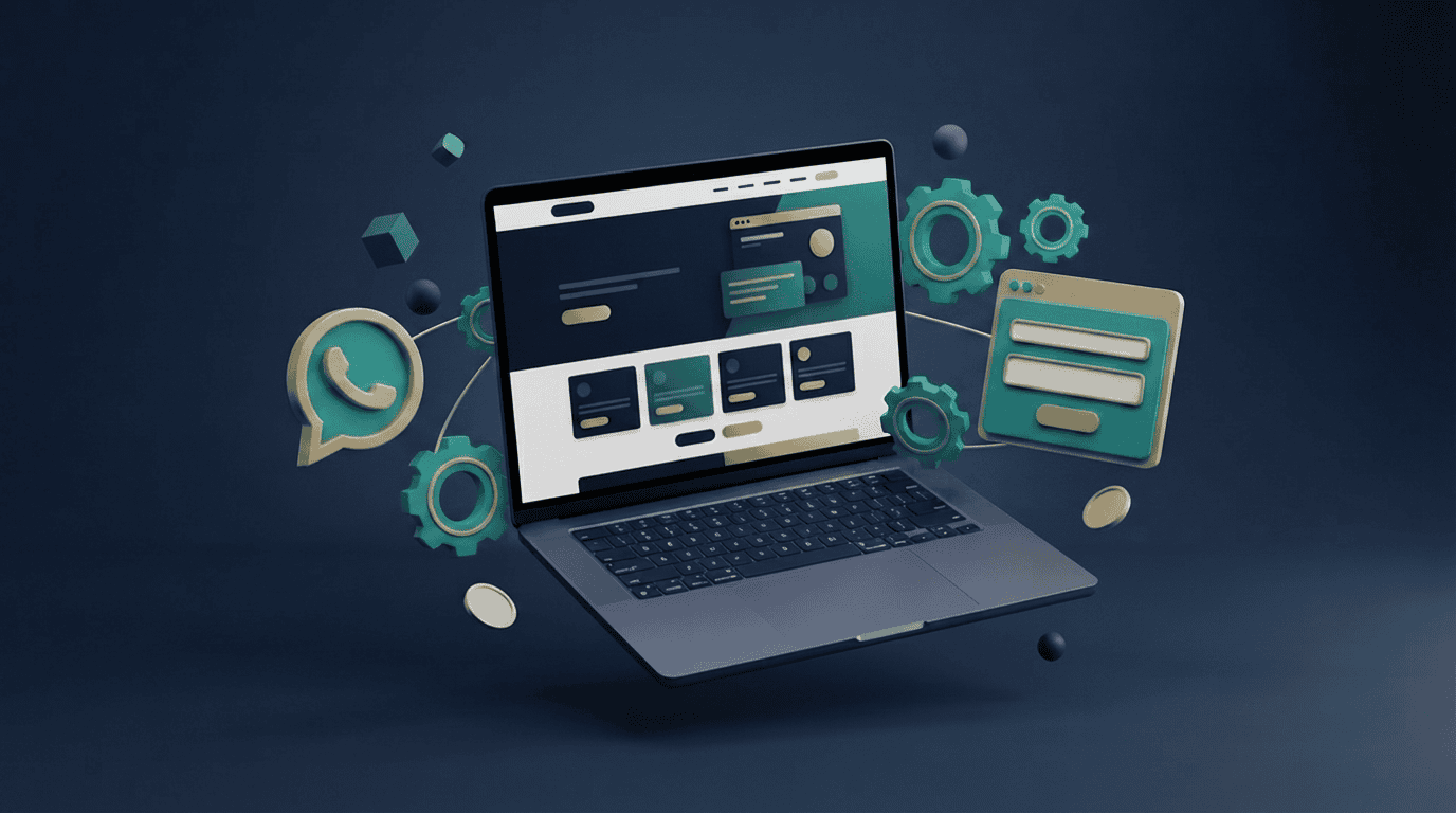 Integración de WhatsApp con formularios de un sitio web, render 3D corporativo