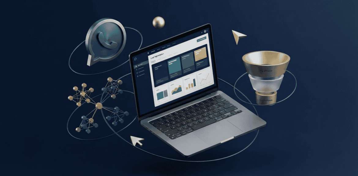 Segmentación de leads desde WhatsApp, render 3D corporativo