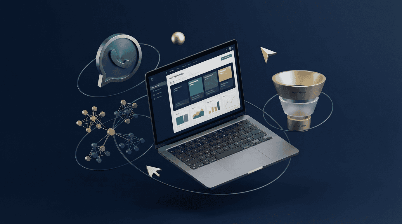 Segmentación de leads desde WhatsApp, render 3D corporativo