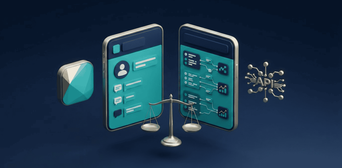 Diferencias entre WhatsApp Business y WhatsApp API para empresas, render 3D corporativo