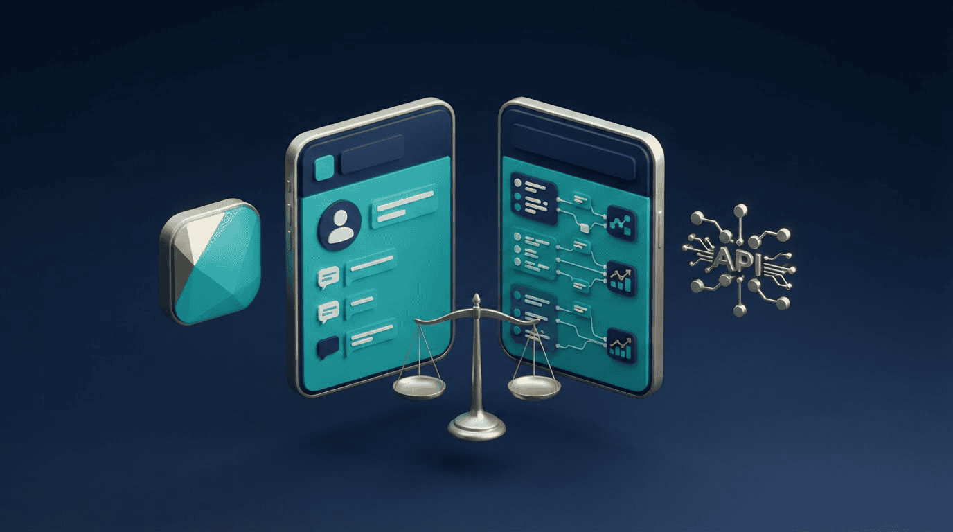 Diferencias entre WhatsApp Business y WhatsApp API para empresas, render 3D corporativo