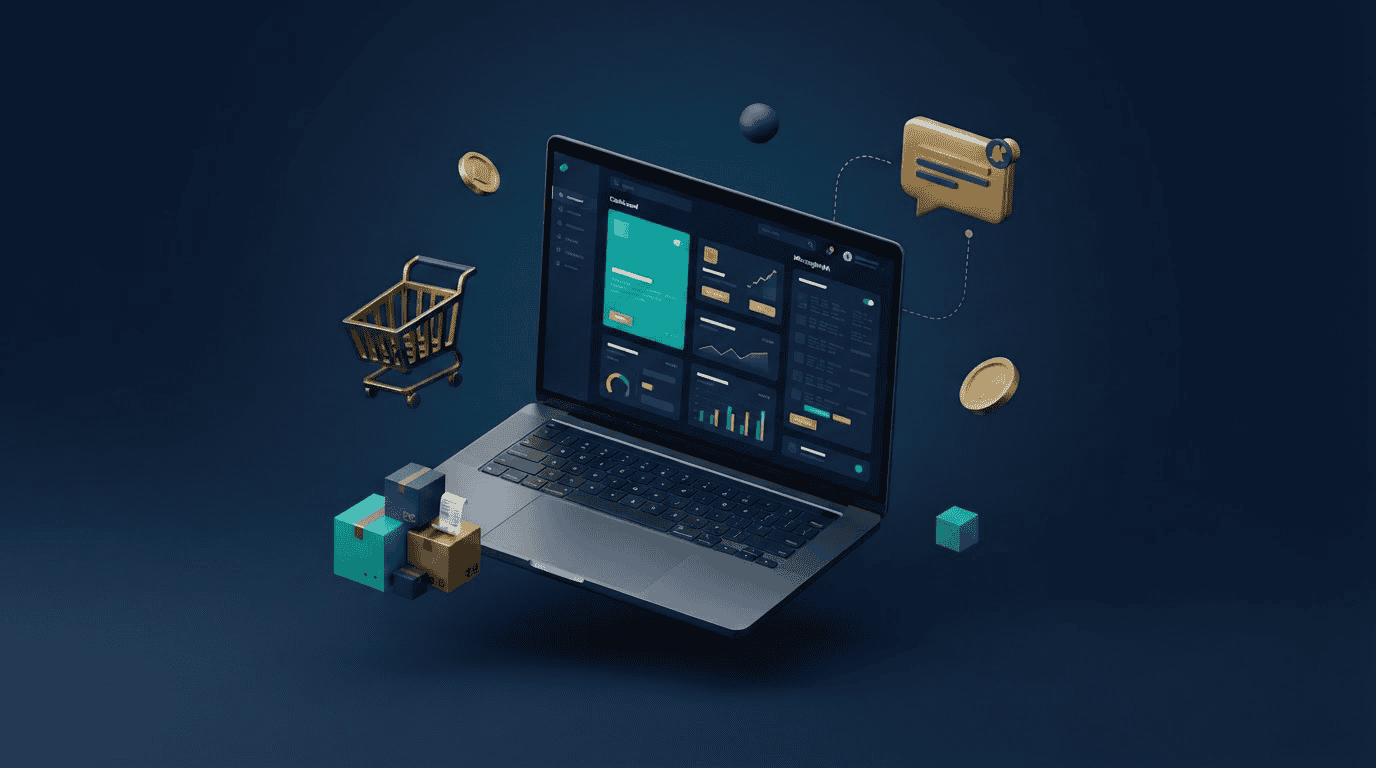 Notificaciones de pedido automáticas por WhatsApp en un ecommerce, render 3D corporativo