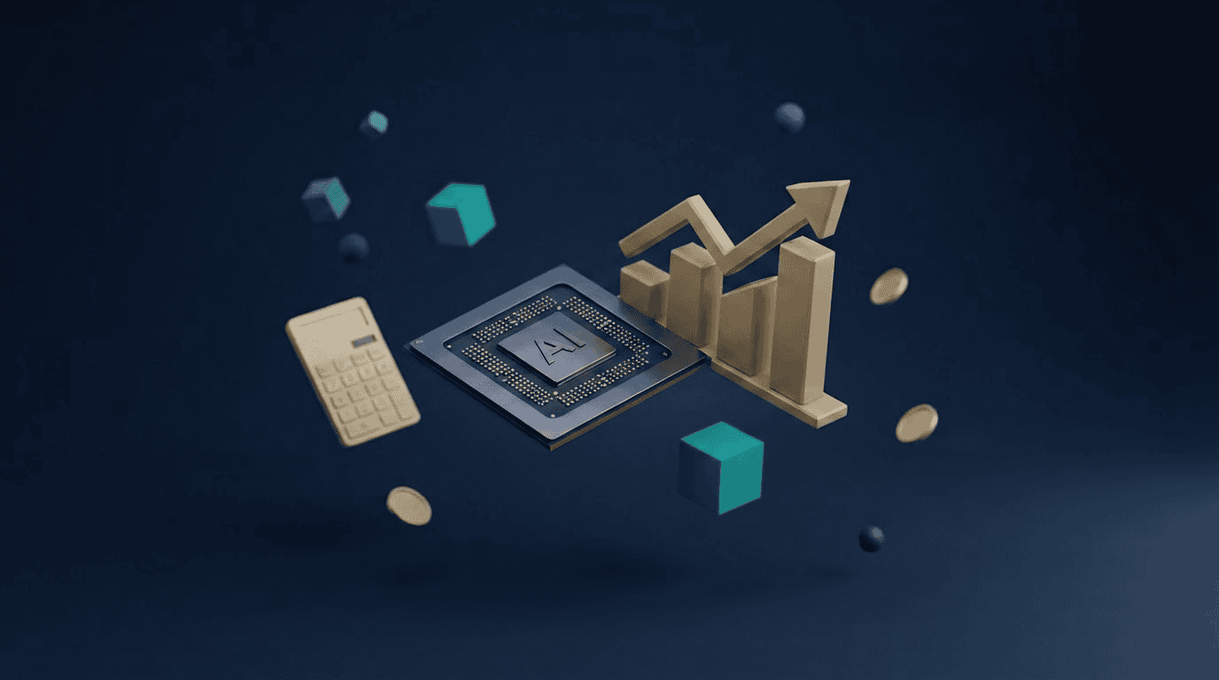 Cambricon, la acción más cara de China: render 3D de chip de IA, gráfico ascendente y símbolo de yuan
