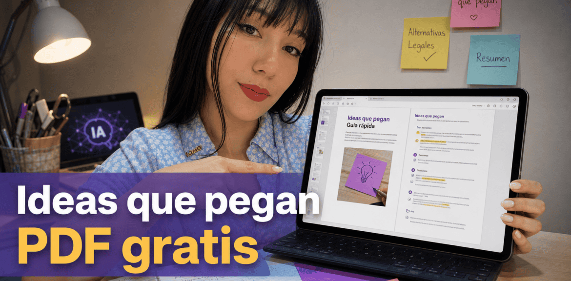 Mujer mostrando guía de ideas en tablet.