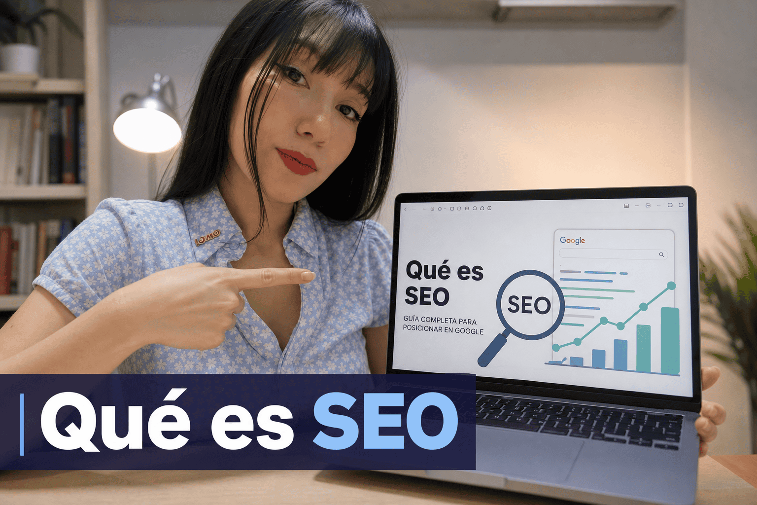 Guía sobre SEO con gráficos en pantalla de portátil.