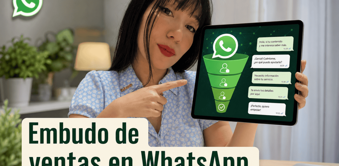 Embudo de ventas usando WhatsApp en tablet.