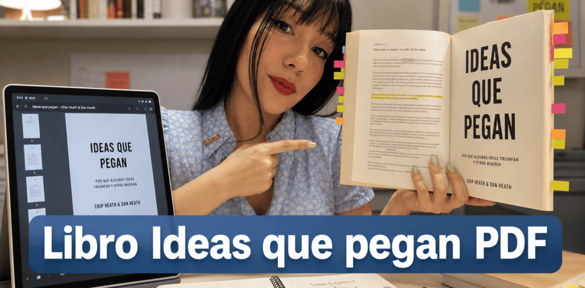 Persona mostrando libro 'Ideas que pegan'.