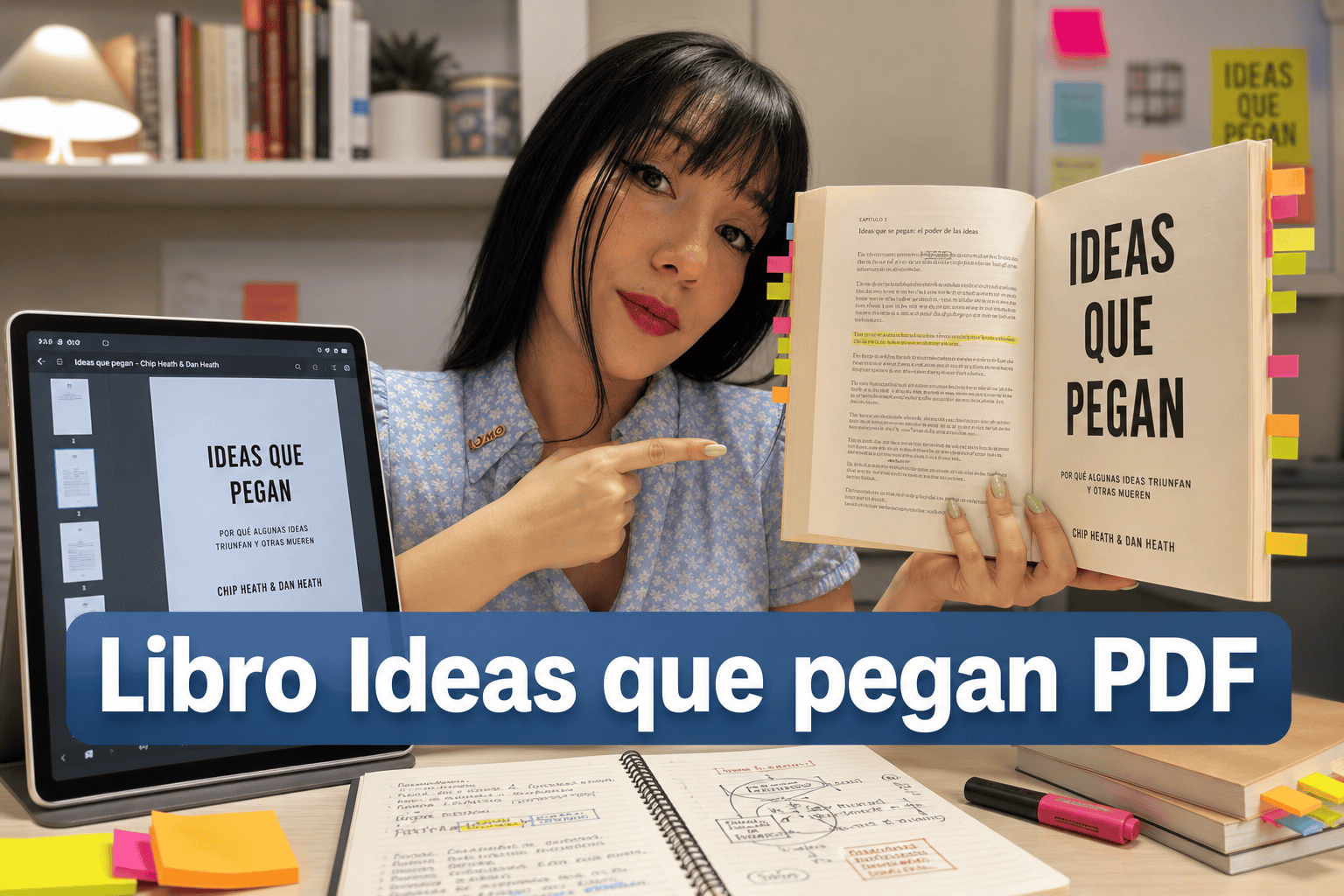 Persona mostrando libro 'Ideas que pegan'.