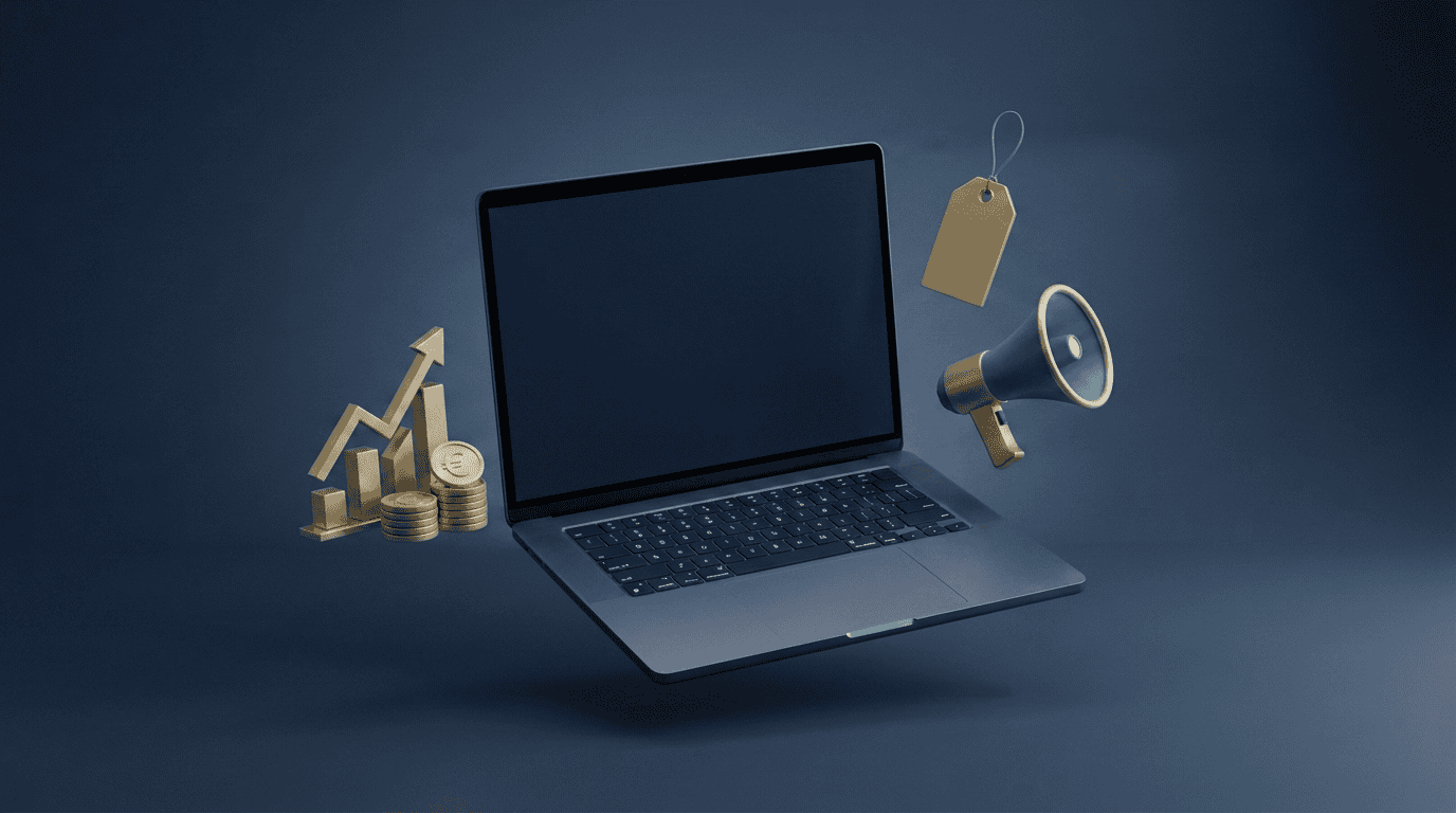 Precios de una agencia de marketing digital en 2026: gráfico ascendente con monedas de euro y etiqueta de precio