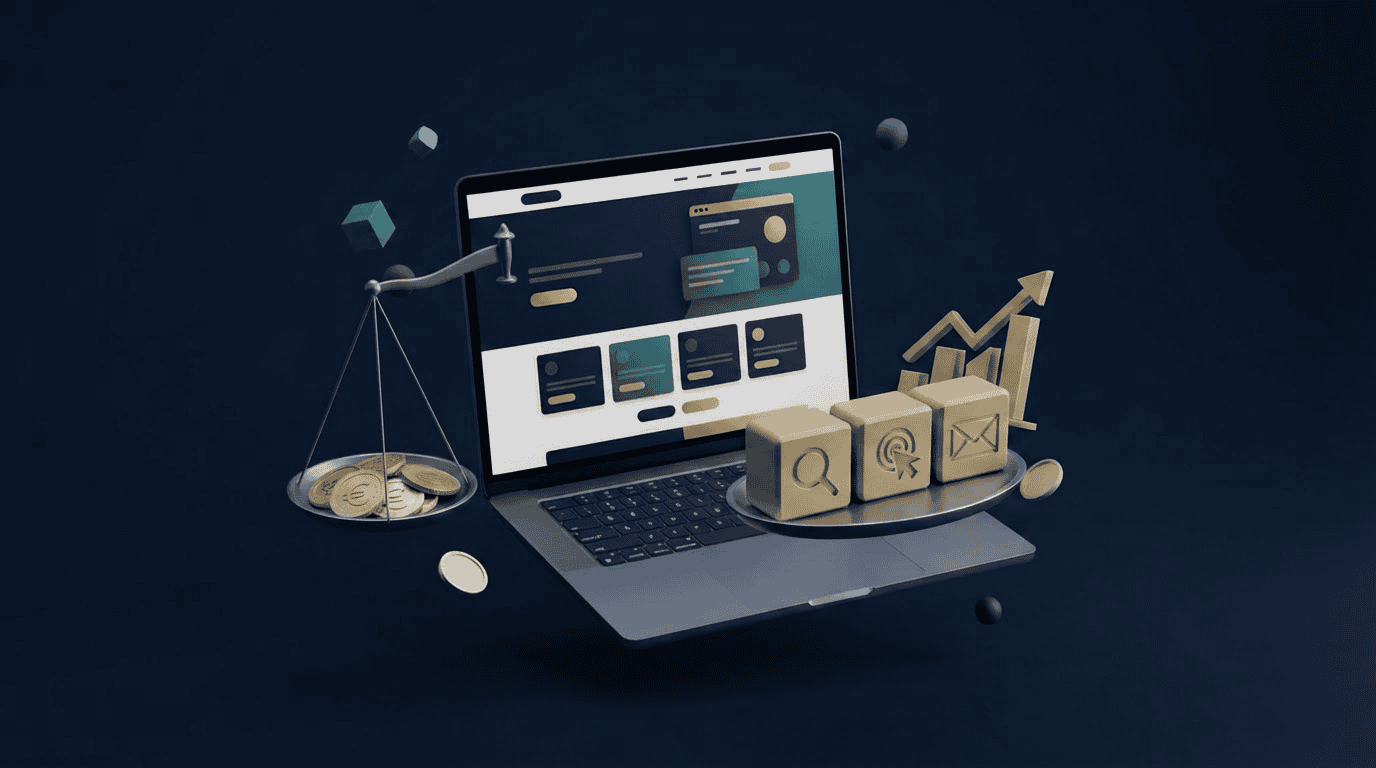 Balanza que compara los precios por servicio de una agencia de marketing digital