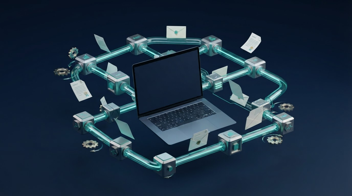 Flujo de trabajo automatizado conectando departamentos de una empresa