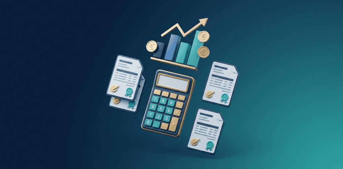 Automatización contable: calculadora, facturas verificadas y gráfico en render 3D