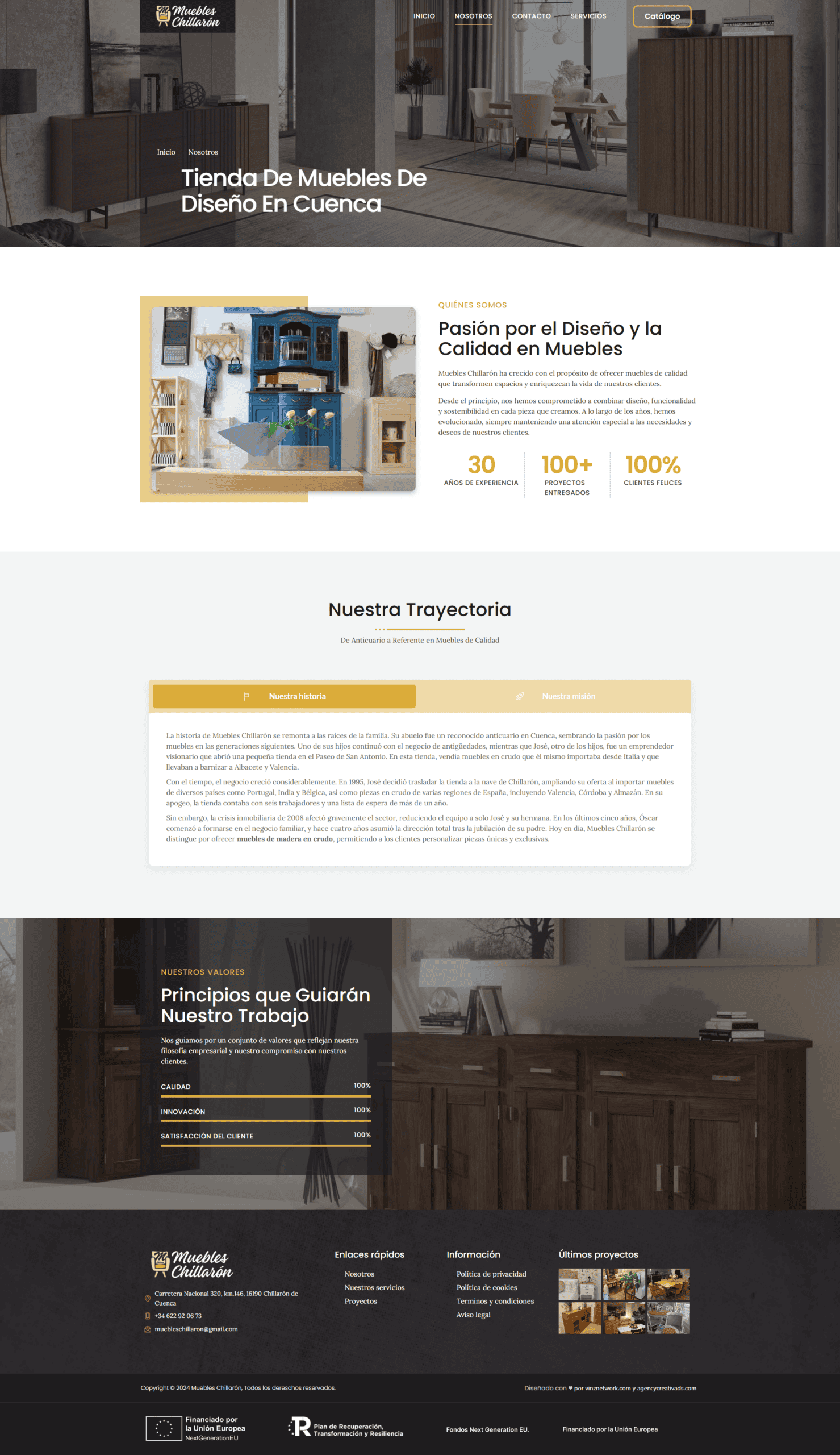 Página web de Muebles Chillarón con mobiliario de diseño